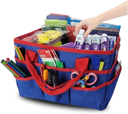 Mewise Teacher Handle Tote Bag Organizer,Tote Bag Organization for Crafts,Art,Paper,Books,School,Sewing,Travel with Handles,Ofiice Supplies Storage (Blue)
