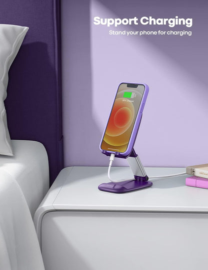 Lamicall Cell Phone Stand for Desk - [Height Adjustable] Foldable Mobile Phone Holder, Portable Stand for iPhone 17 16 15 14 13 12 11 Pro Max Plus Air, Galaxy S25, Office Gift, Telephone Accessories