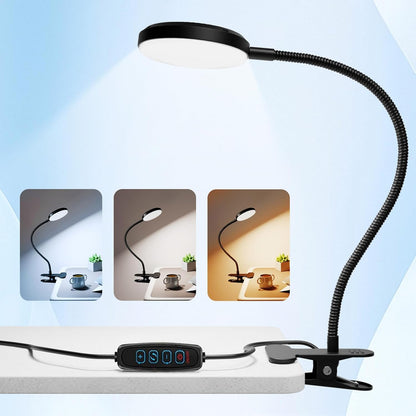 Desk Lamp with Clamp-10W，2-in-1 with RGB Ambient & Warm White Light,Book Reading Light Color Changeable/Flexible Gooseneck LED Lamps Clip on Bed Headboard and Computers 800LM-Black