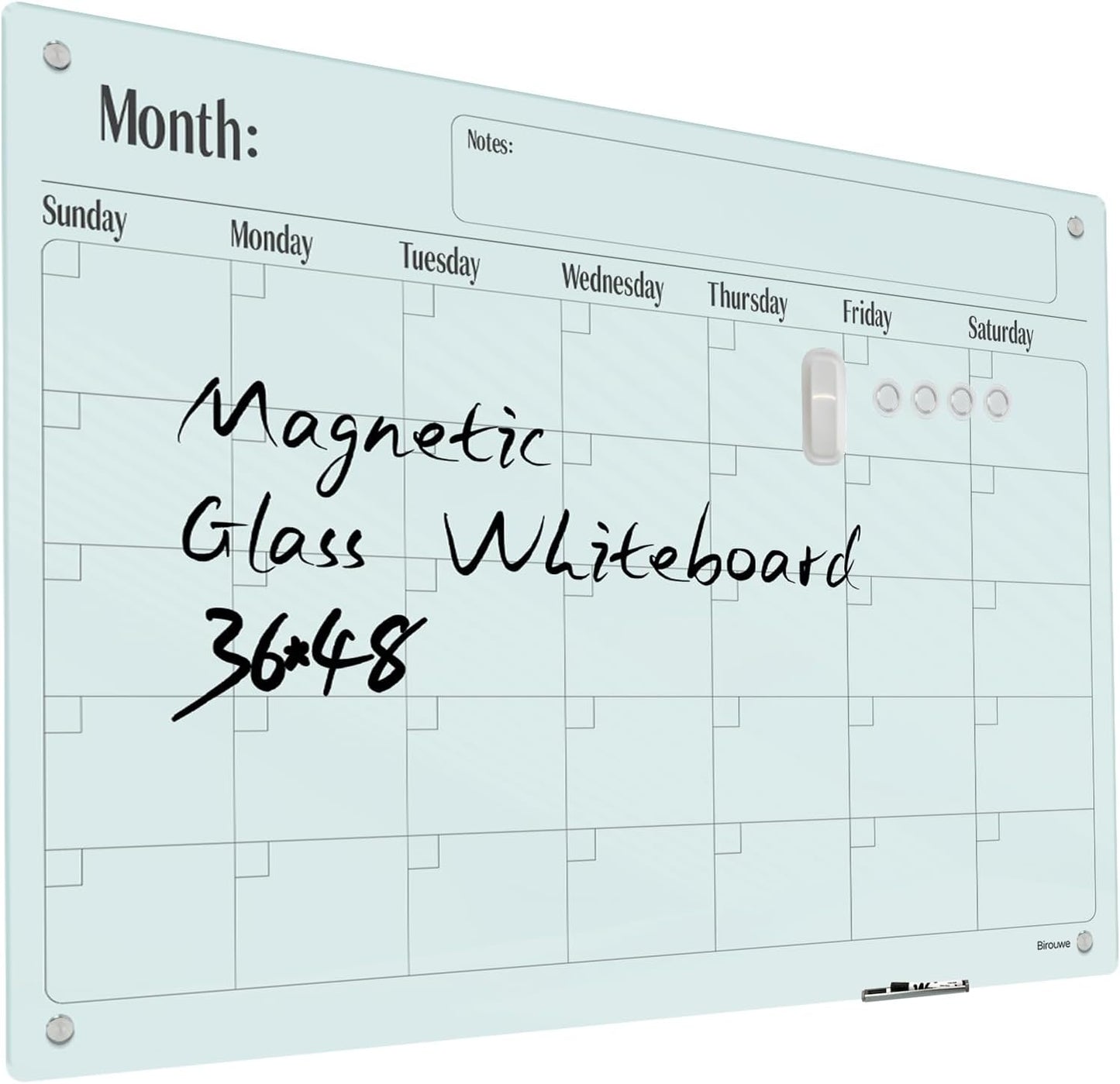 Magnetic Glass Whiteboard - Glass Dry Erase Board 48"x36" Large Frameless Board for Walls Office School and Home