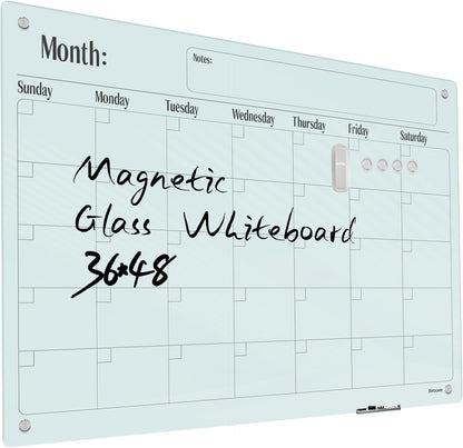 Magnetic Glass Whiteboard - Glass Dry Erase Board 48"x36" Large Frameless Board for Walls Office School and Home