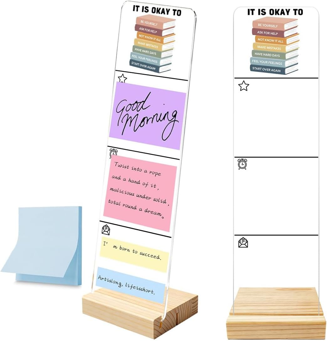 Monitor Memo Board with Removable Wooden Base Acrylic Portable Sticky Note Holder, It's Fine I'm Fine Everything is Fine Logo Office Desk Desk Set Sticky Notes 100 Sheets