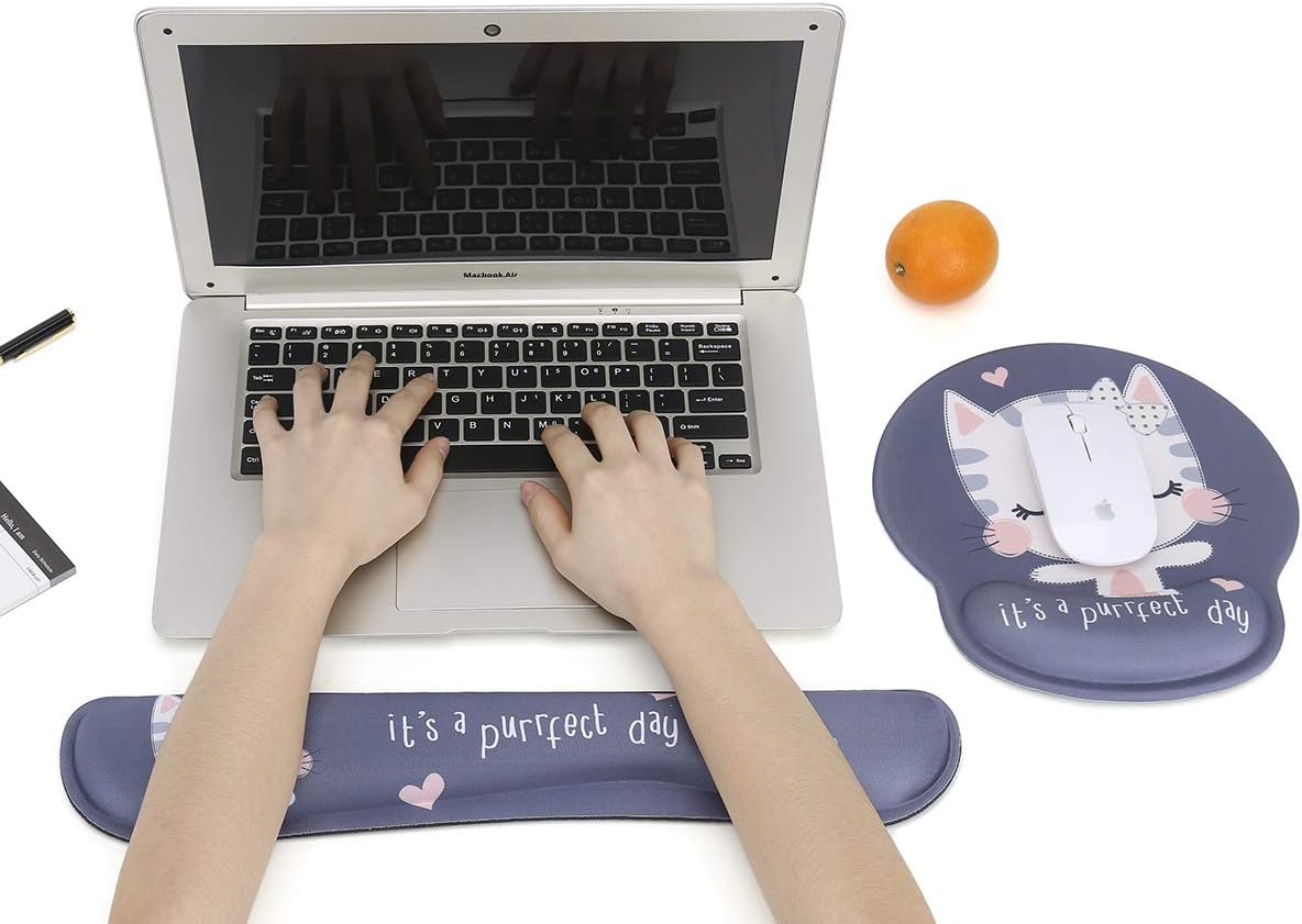 RICHEN Keyboard Wrist Rest and Mouse Pad with Wrist Support, Memory Foam Set for Gaming and Office, Comfortable & Lightweight for Easy Typing & Pain Relief (White Butterflies)