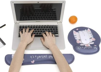 RICHEN Keyboard Wrist Rest and Mouse Pad with Wrist Support, Memory Foam Set for Gaming and Office, Comfortable & Lightweight for Easy Typing & Pain Relief (White Butterflies)