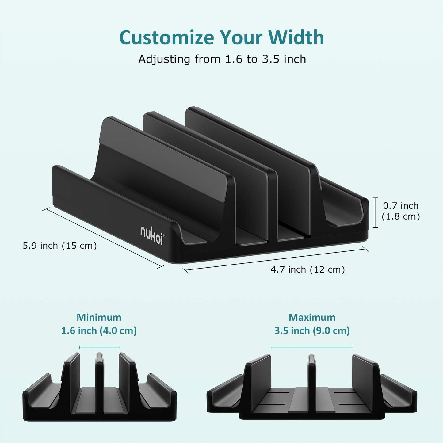 Vertical Laptop Stand - SPACEMax Adjustable GRIPLock Anti-Tip Silicone 4 Slots Aluminum Desktop Holder - Double Dock Stand - 2 Phone Slots Fits Up to 17.3” Laptops, Tablets, Phones - Silver