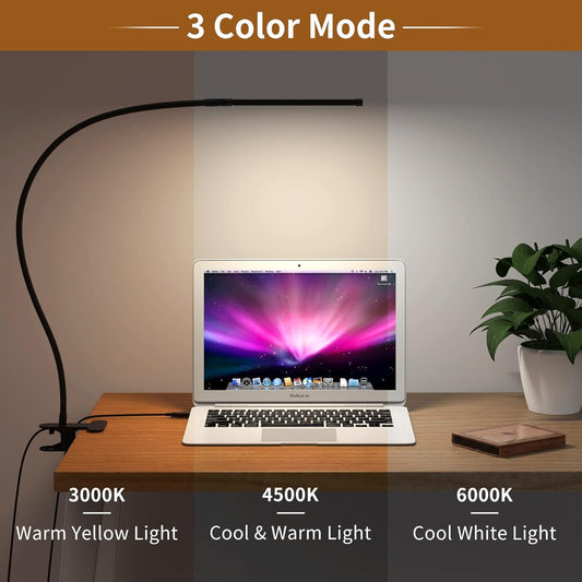 iZELL LED Desk Lamp for Home Office with Clamp [77 LEDs Light 3 Color Modes & 10 Brightness Levels] Flexible Gooseneck Book Lights, Easy Clip on Reading Headboard