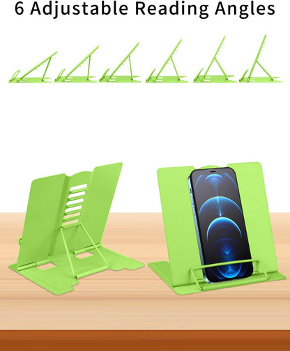 MSDADA Small Desk Book Stand Metal Reading Rest Book Holder Adjustable Cookbook Documents Holder Portable Sturdy Bookstands for Recipes Textbooks Tablet Music Books(Black)