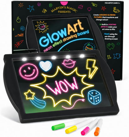 Marvin's Magic Glow Art Neon LED Drawing Board for Kids - Pink Doodle Board with Glow in the Dark Markers - Light Up Tracing Pad and Drawing Tablet - Mess Free Arts and Crafts Set Ages 5+