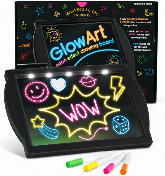 Marvin's Magic Glow Art Neon LED Drawing Board for Kids - Pink Doodle Board with Glow in the Dark Markers - Light Up Tracing Pad and Drawing Tablet - Mess Free Arts and Crafts Set Ages 5+