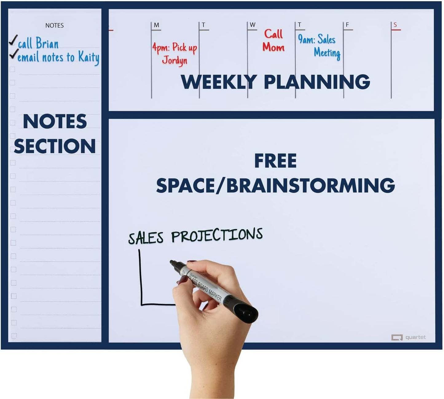 Quartet Glass Desktop Weekly Planner, 17" x 22", Whiteboard, Dry Erase Surface, Clean Erase, Includes 1 Dry Erase Marker, White (GDP2217W)