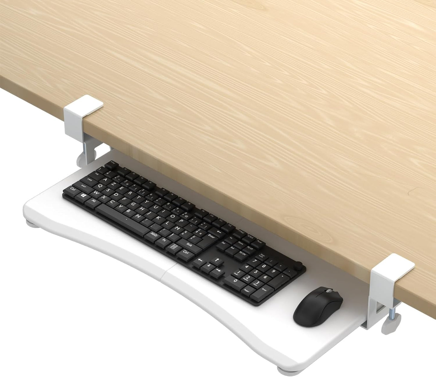 suptek Keyboard Tray Under Desk Pull Out with C Clamp Mount, Computer Keyboard & Mouse Tray, 25.6 (30 Including Clamps) x 11.8 inch Slide-Out Platform Computer Drawer for Typing, Black, DSF1