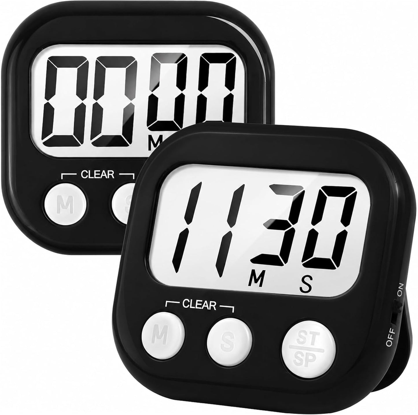 2 Pack Digital Kitchen Timer for Cooking Big Digits Loud Alarm Magnetic Backing Stand Cooking Timers for Baking White