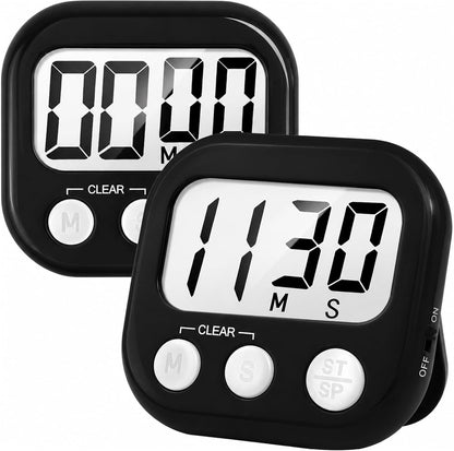 2 Pack Digital Kitchen Timer for Cooking Big Digits Loud Alarm Magnetic Backing Stand Cooking Timers for Baking White