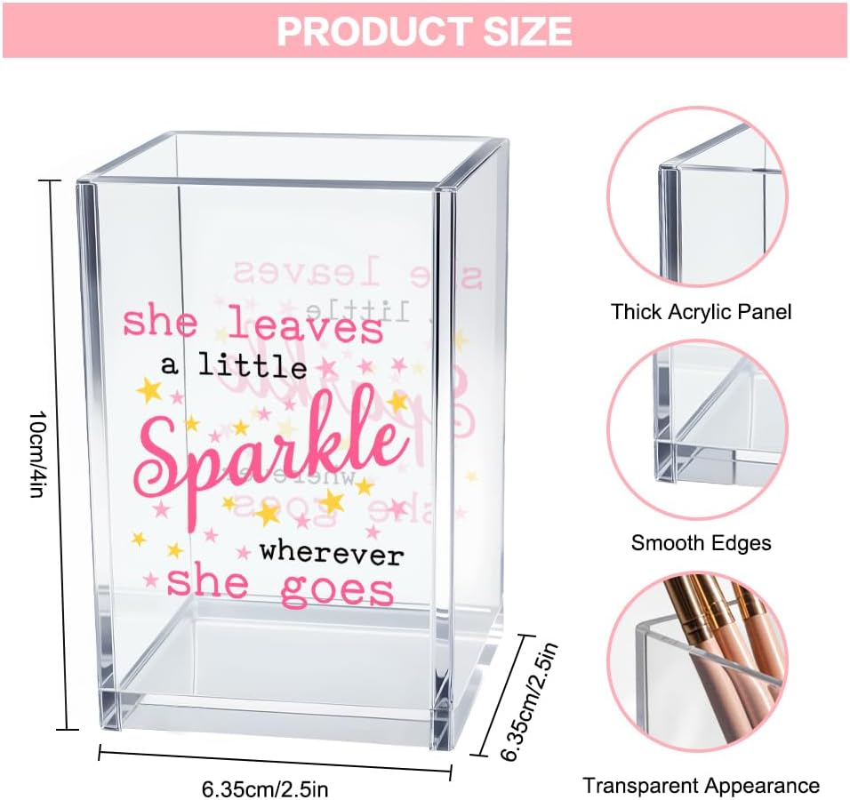 Never Let Anyone Dull Your Sparkle Acrylic Makeup Brush Organizer Holder, Girl Power Desk Acrylic Brushes Storage, Inspirational Quote Gifts for Women Friend Sister Make Up Artist Makeup Lover