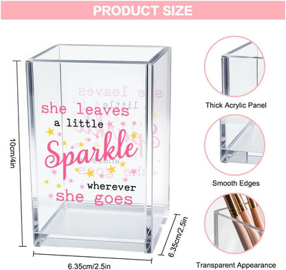 Never Let Anyone Dull Your Sparkle Acrylic Makeup Brush Organizer Holder, Girl Power Desk Acrylic Brushes Storage, Inspirational Quote Gifts for Women Friend Sister Make Up Artist Makeup Lover