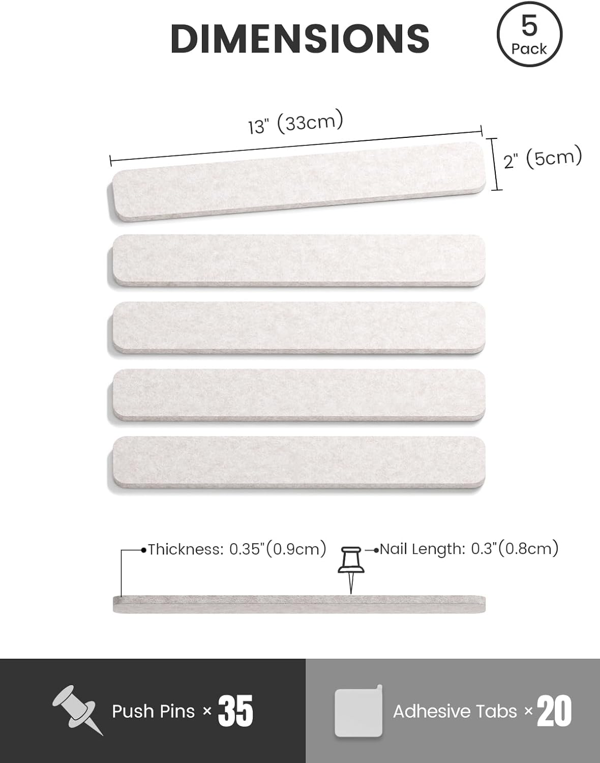 Fluxynara Cork Board Alternative Felt Strip Board 8-Pack 13"x2", Office Pin Board with 50 Push Pins, Adhesive Install for Bedroom Door & Home Office(Linen Dusk)