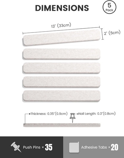 Fluxynara Cork Board Alternative Felt Strip Board 8-Pack 13"x2", Office Pin Board with 50 Push Pins, Adhesive Install for Bedroom Door & Home Office(Linen Dusk)