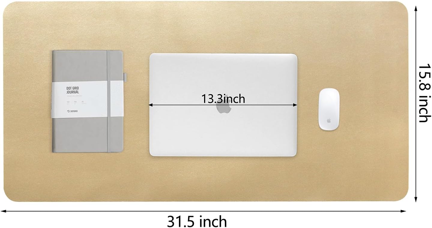 HofferRuffer Desk Pad, Office Desk Protector Mat, Waterproof Desk Mat for Desktop, Dual Side Use Faux Leather Desk Pad for Keyboard and Mouse for Office and Home (Gold+Cork, 31.5" x 15.8")