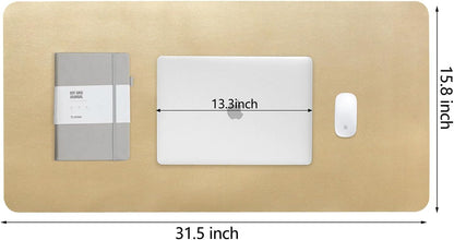 HofferRuffer Desk Pad, Office Desk Protector Mat, Waterproof Desk Mat for Desktop, Dual Side Use Faux Leather Desk Pad for Keyboard and Mouse for Office and Home (Gold+Cork, 31.5" x 15.8")