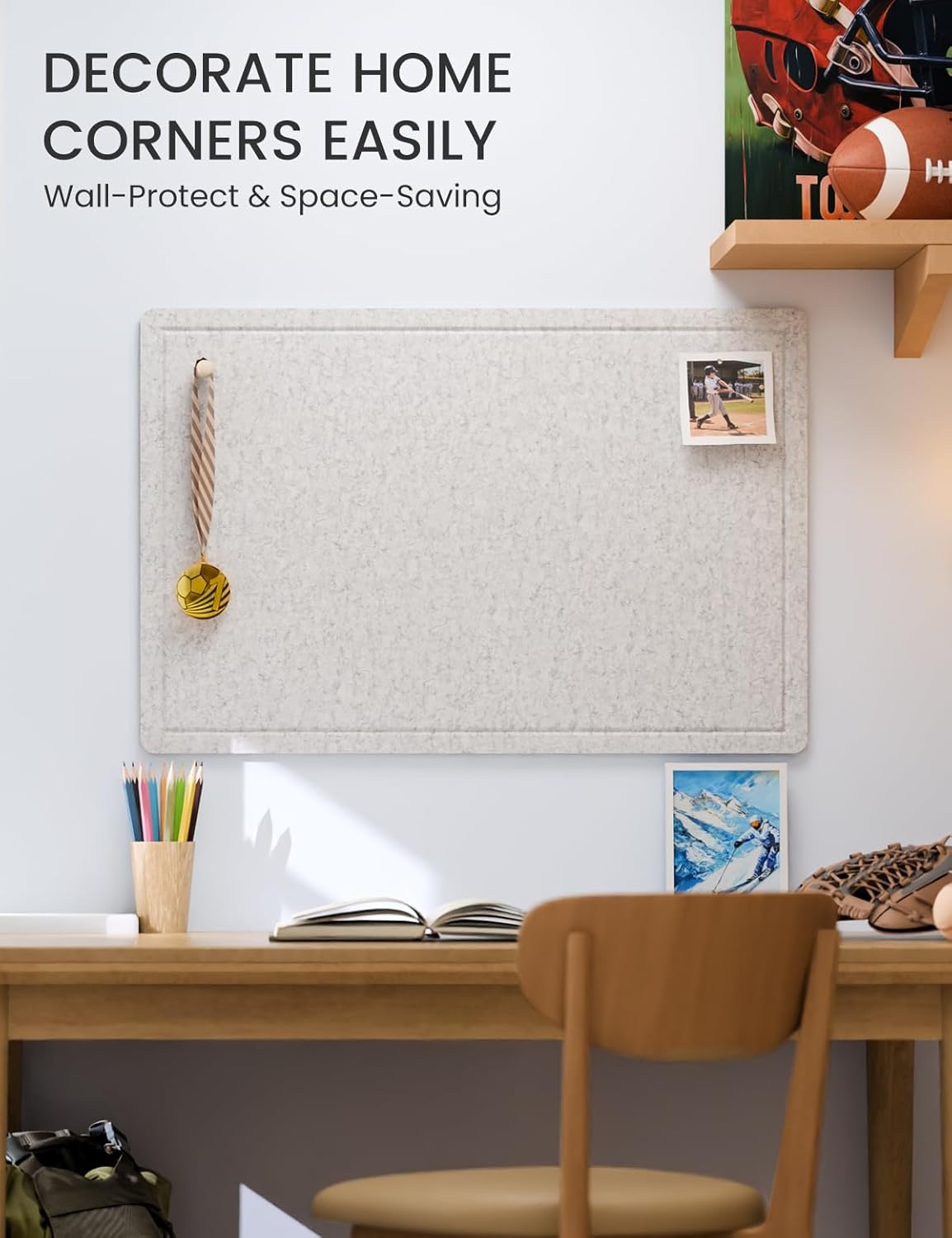 Fluxynara Bulletin Board, 23.6" x 17.5" Cork Board Alternative with 12 Safe Removable Adhesive Tabs, Foldable Felt Pin Board for Home Office, Classroom, Bedroom,Entryway for Walls—Sage