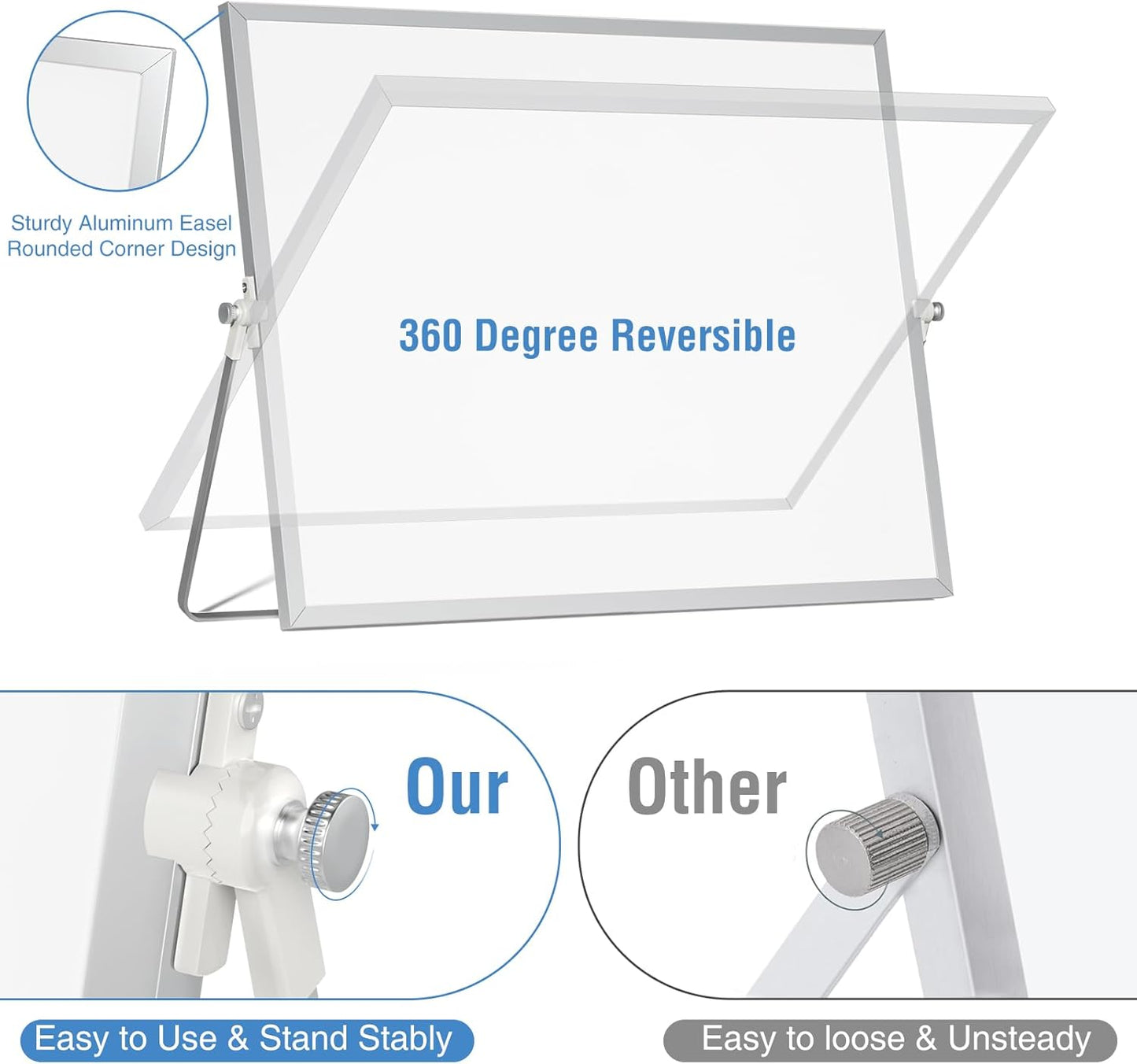 Magnetic Dry Erase White Board with Stand, 12'' x 16'' Desktop Weekly Schedule Board, 10 Markers, 4 Magnets, 1 Eraser, Double-Sided White Board Easel for Drawing School to Do List