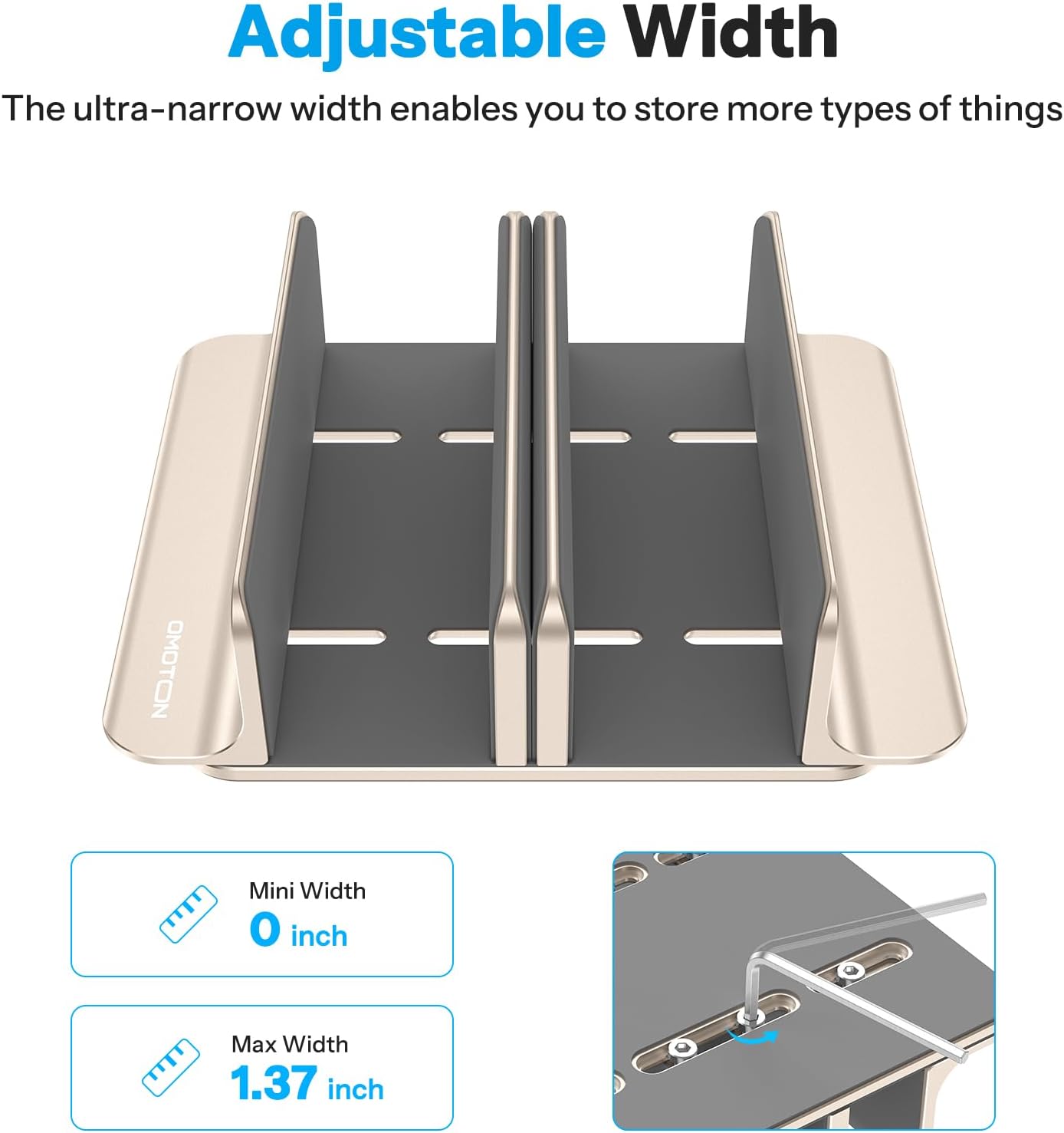 OMOTON Vertical Laptop Stand [Updated Double Version], Desktop Aluminum Mac Book Stand with Adjustable Dock Size, Fits All Mac Book, Surface, Chrome Book and Gaming Laptops (Up to 17.3 inch) (Black)