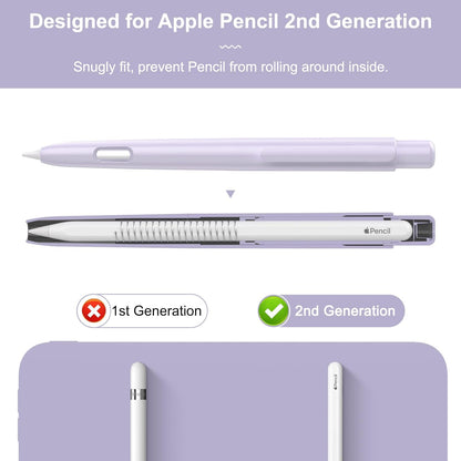 MoKo Holder Case Compatible with Apple Pencil 2nd Generation, Retractable Protective Apple Pencil Cover with Sturdy Clip, Hard PC Apple Pencil Case, Support Double-Tap, Dark Purple