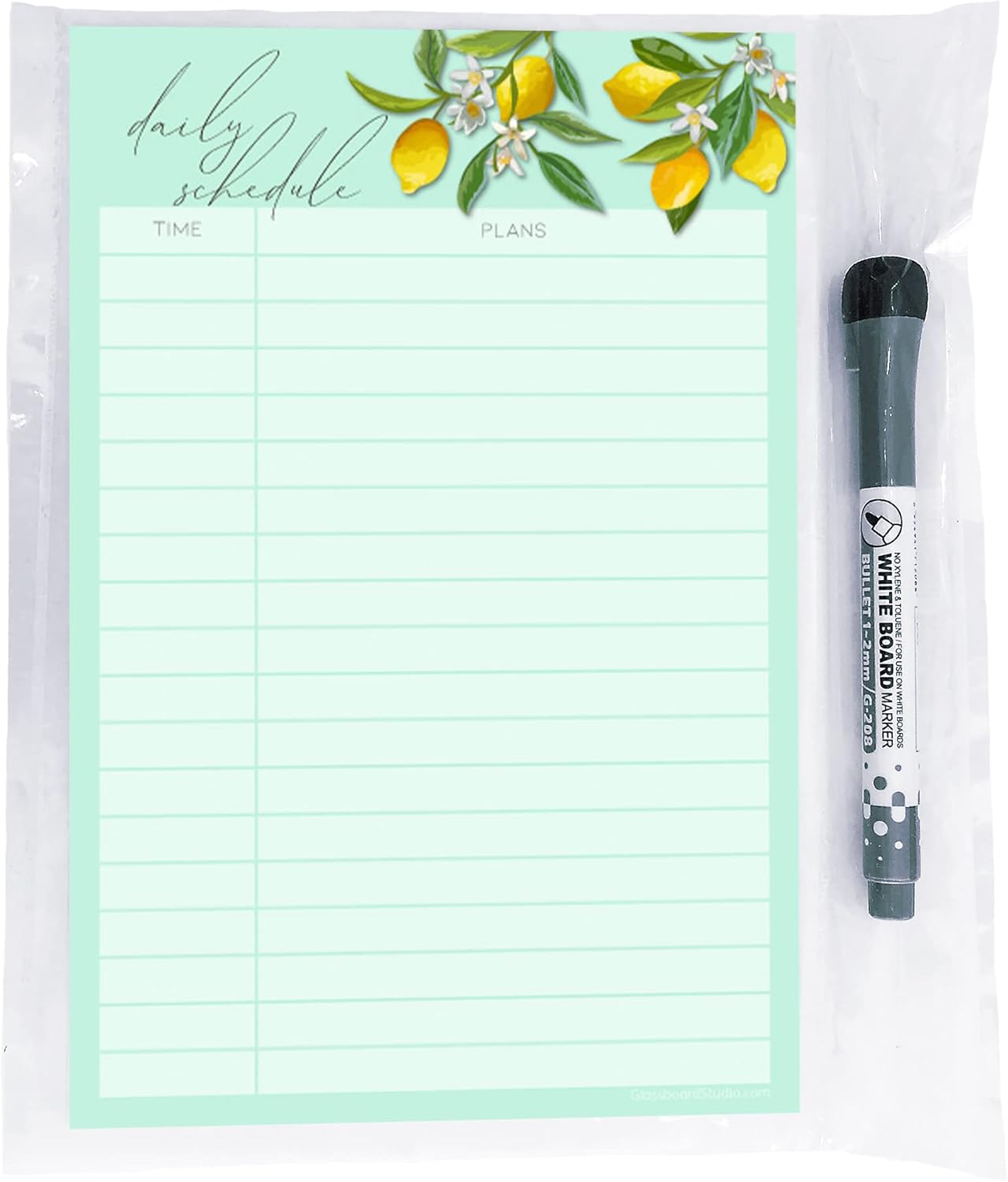 Dry Erase Daily Schedule Planner Sticker Decal by Glassboard Studio | Removable & Reusable | Magnetic Fine-Tip Marker Included (9 x 12 inches, White)