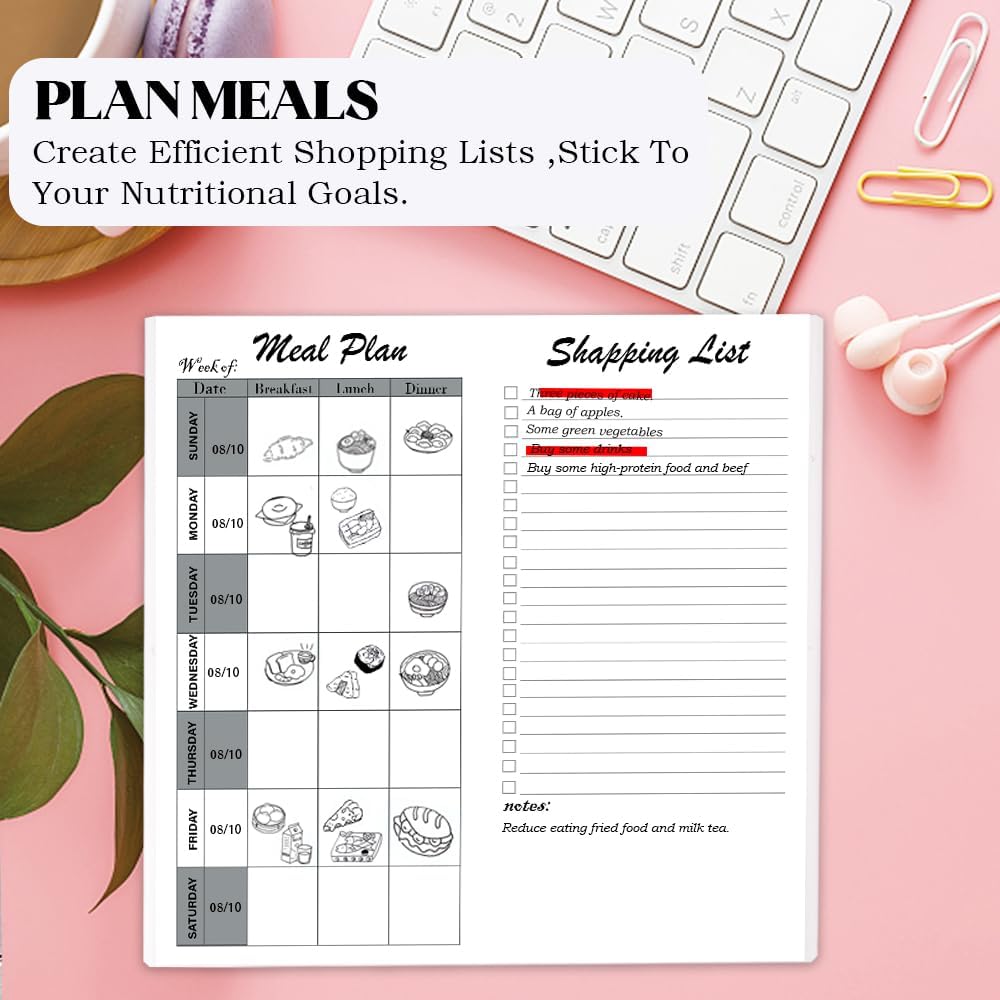 qianshan Travelers Notebook Inserts with PVC Sleeve,Undated Weekly Planner,Weekly To Do List Notepad,TN Journal,30 Sheets,8.5" x 4.7",Pocket Travelers Notebook for Journals,Diaries,Planners,Pink Cat