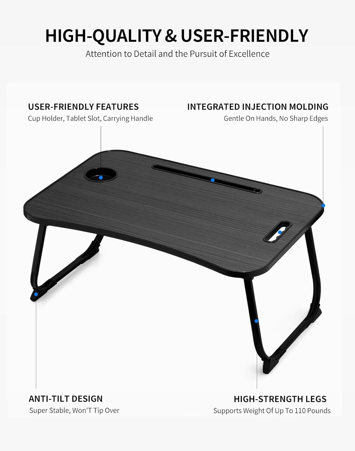 ZEAPTAC Laptop Bed Desk, Foldable Lap Desk, Portable Lap Table, Laptop Stand with Cup Holder, Tablet Slot & Lifting Handle for Work, Write, Draw & Eat on Bed, Sofa or Couch - Pink