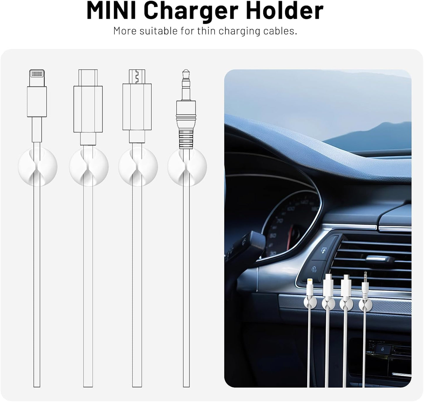 12 Pack Cable Clips, Znben Cord Organizer Holder Adhesive Cable Management Charger Wire Holder Clips for Desk, Home, Office, Car, Cubicle, Nightstand Black