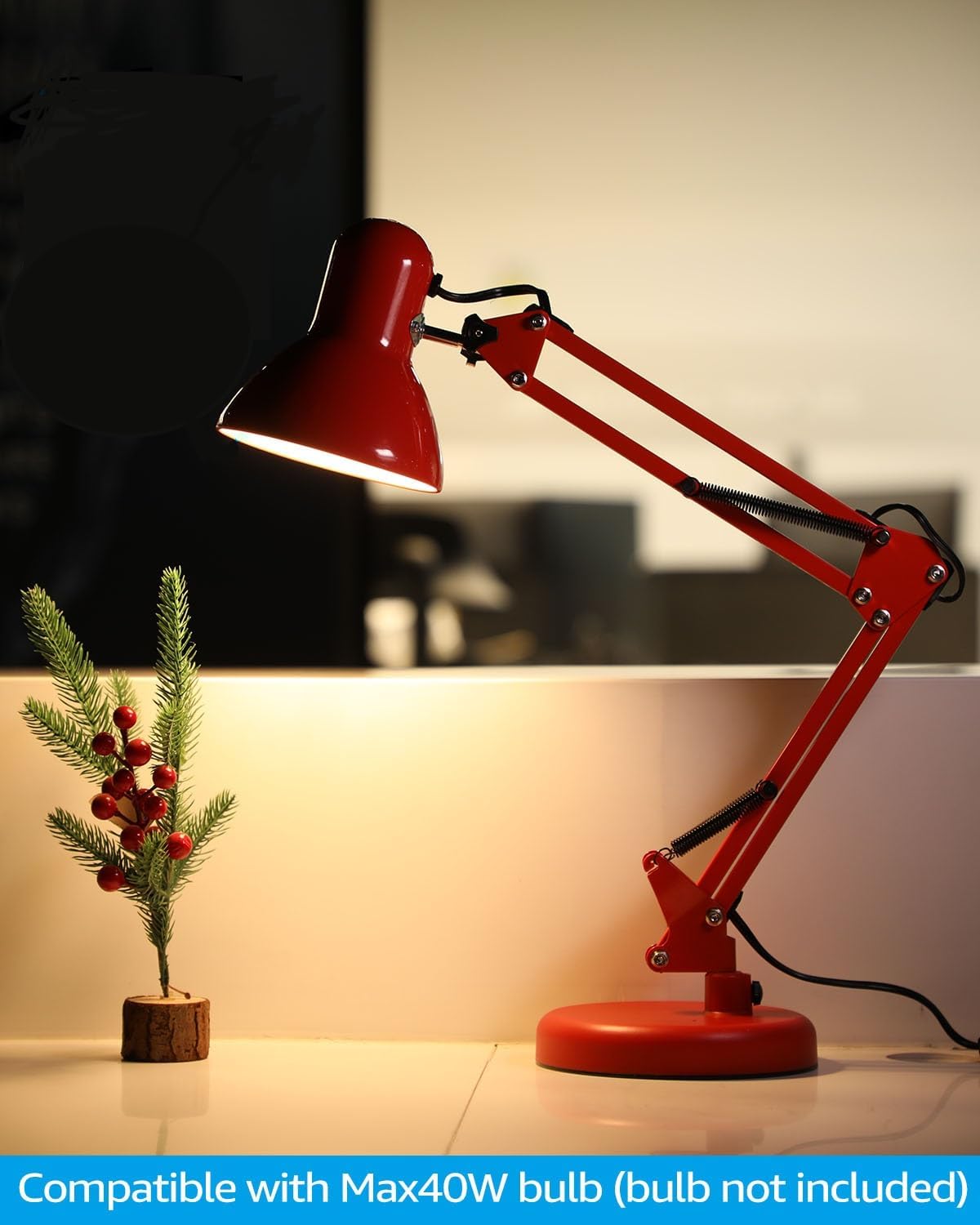 TORCHSTAR Metal Desk Lamp with Clamp, Swing Arm, Architect Adjustable Gooseneck Table Lamp, Clip Desk Lights for Home Office, Work, Study, Reading, E26 Base, Multi-Joint, Black