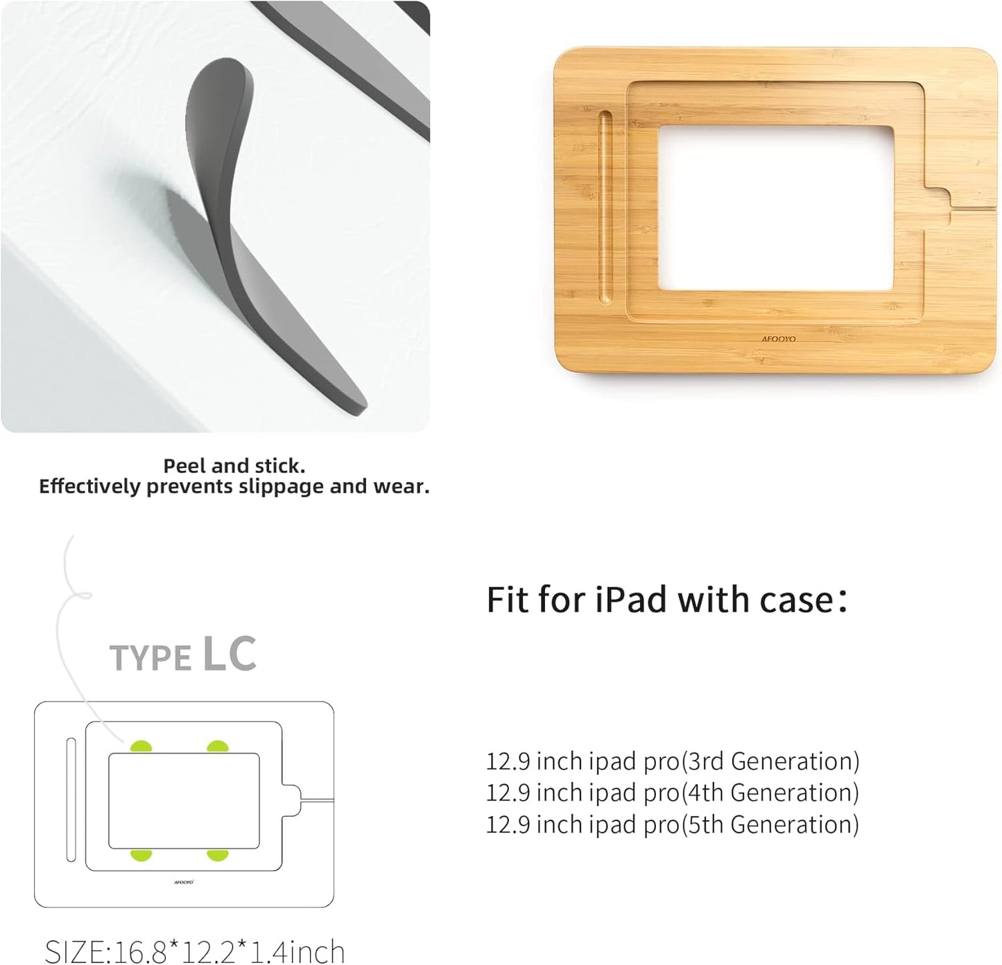 AFOOYO Bamboo Tablet Drawing Stand - Portable & Adjustable 5 Angles,Laptop Stands Riser, Book Reading Stand,Compatible with 9.7/10.2/10.5/10.9/11 inches