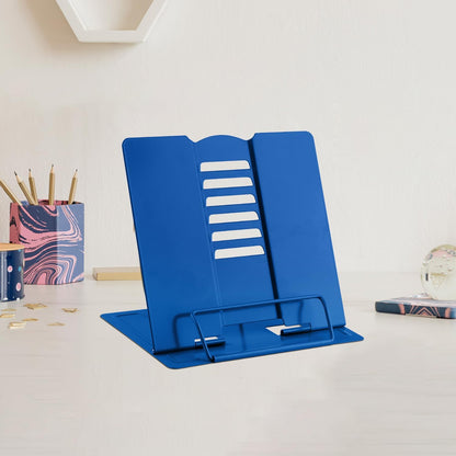 MSDADA Small Desk Book Stand Metal Reading Rest Book Holder Adjustable Cookbook Documents Holder Portable Sturdy Bookstands for Recipes Textbooks Tablet Music Books(Black)