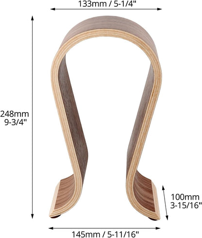 QWORK Wood Headphone Stand - Headset Holder, Arch Bridge Design - Universal Compatibility, Ear Headphones Hanger Holder, Stylish Desk Headset Holder for Headphones, Cables, Game Pads, QS32269
