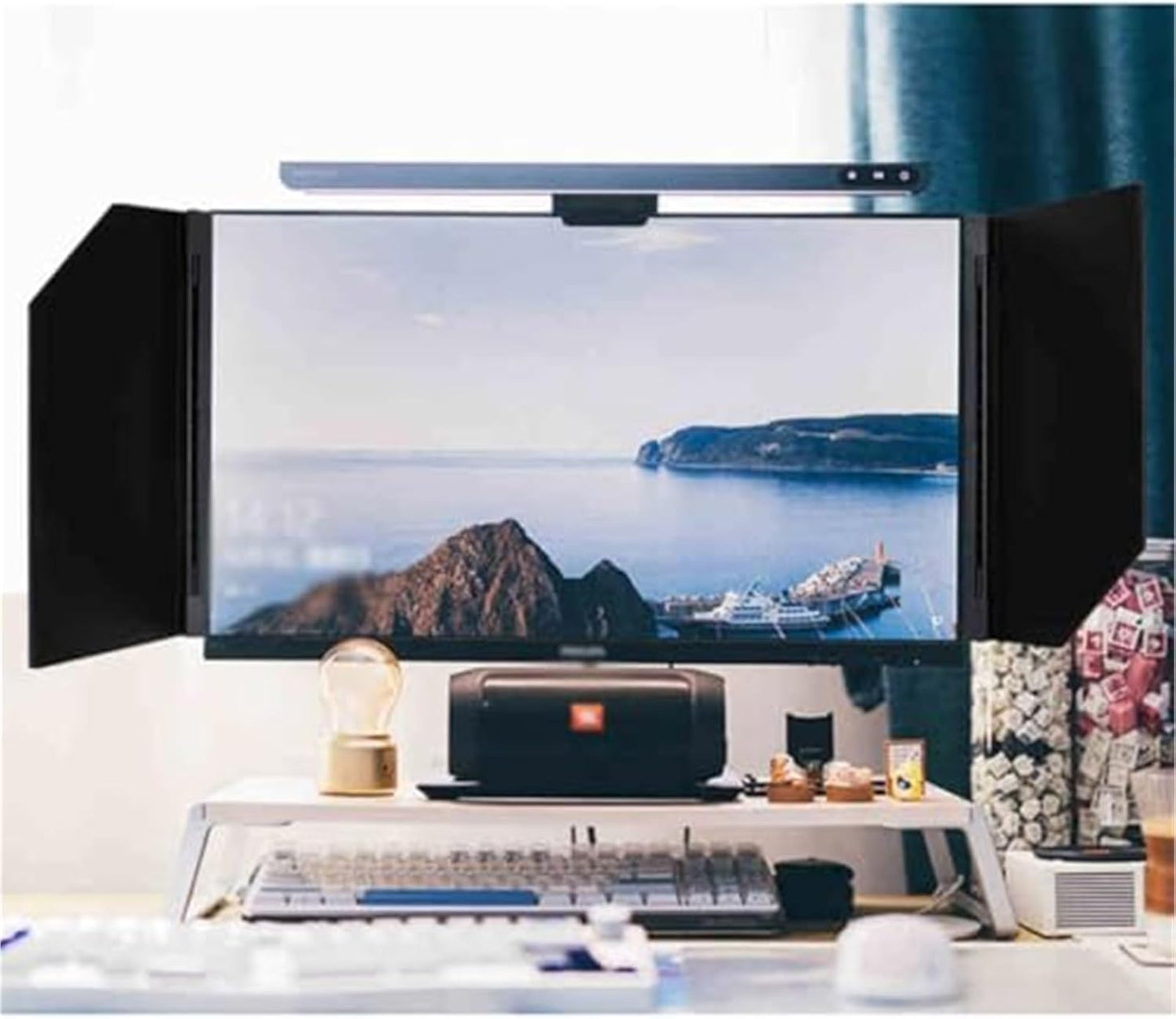Foldable Anti-Glare Monitor Hood for 24-27 Inch Screens, Desktop Computer Sunshade with 180° Adjustable Side Panels to Reduce Glare and Enhance Viewing Focus ﻿