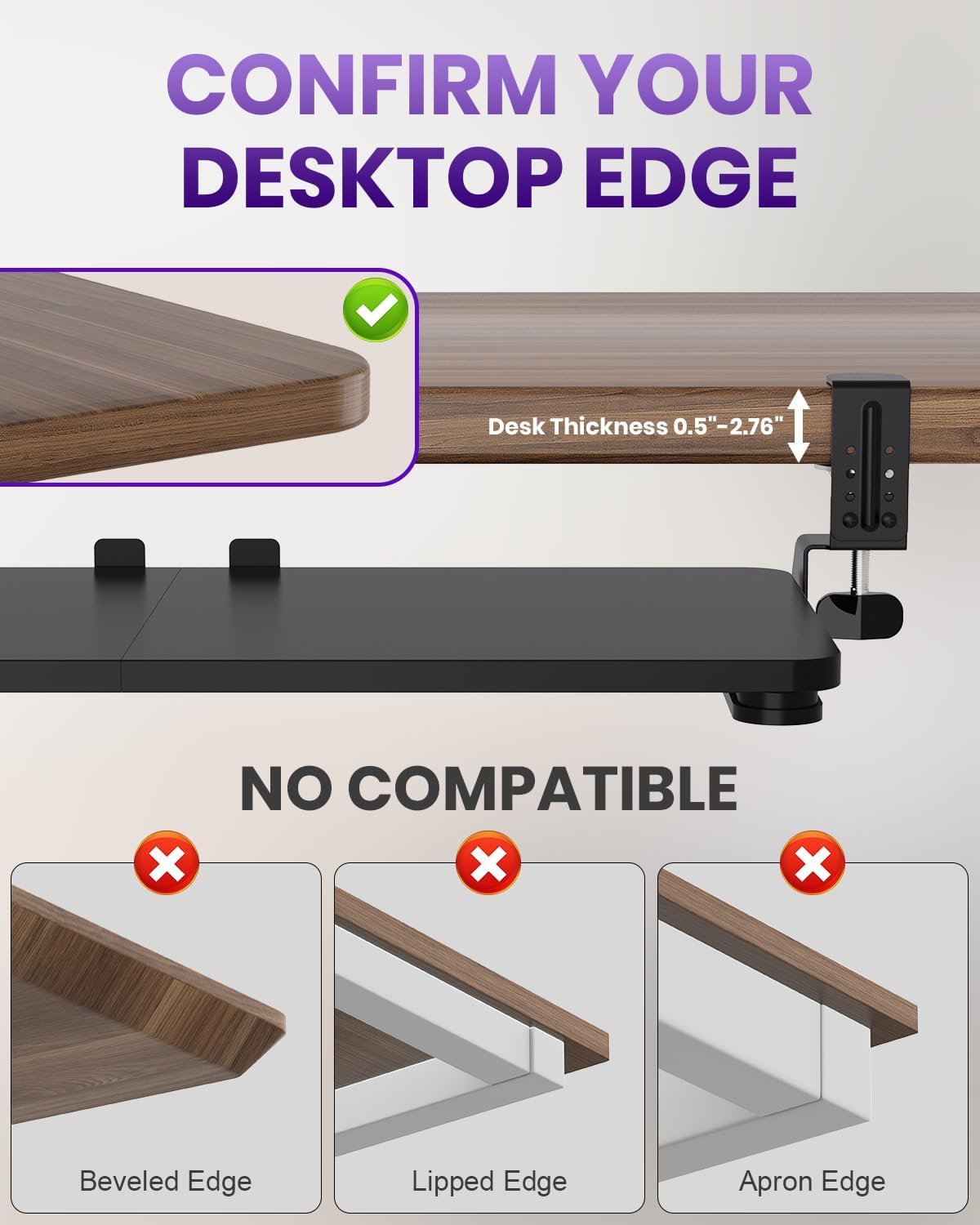 Ergonomic Mouse & Keyboard Tray Under Desk, Pull Out with Adjustable C-clamp, 20 (25.9 Including Clamps) x 11.8 Inch Slide Out Computer Keyboard Drawer Mouse Tray for Typing, Rustic Brown