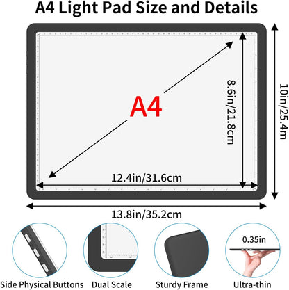 Rechargeable A4 Light Board for Diamond Painting, 9000 Lux Tracing Light Box with Side Physical Buttons, 3 Colors and 6 Levels of Brightness, LED Light Pad for Diamond Art, Drawing, Weeding Vinyl