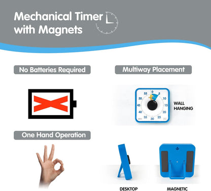 Visual Timer 7.5 inch; 60 Minute 1 Hour Countdown Timer for Kids Classroom Teaching Tool Home Office Meeting, Mechanical Countdown Clock for Exam Time Management Magnetic, Sky Blue with Colorful Disc