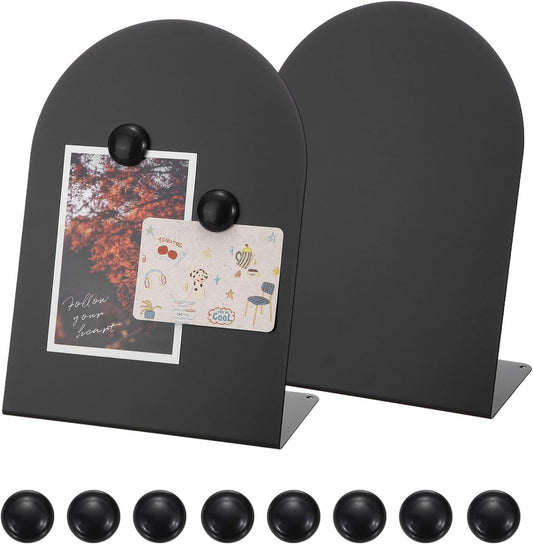PATIKIL 2Pcs Magnetic Bulletin Board, Metal Magnet Board Tabletop Memo Display Easel Stand with 8 Black Magnets for Home Office Kitchen Restaurant Cafe Supplies, Black