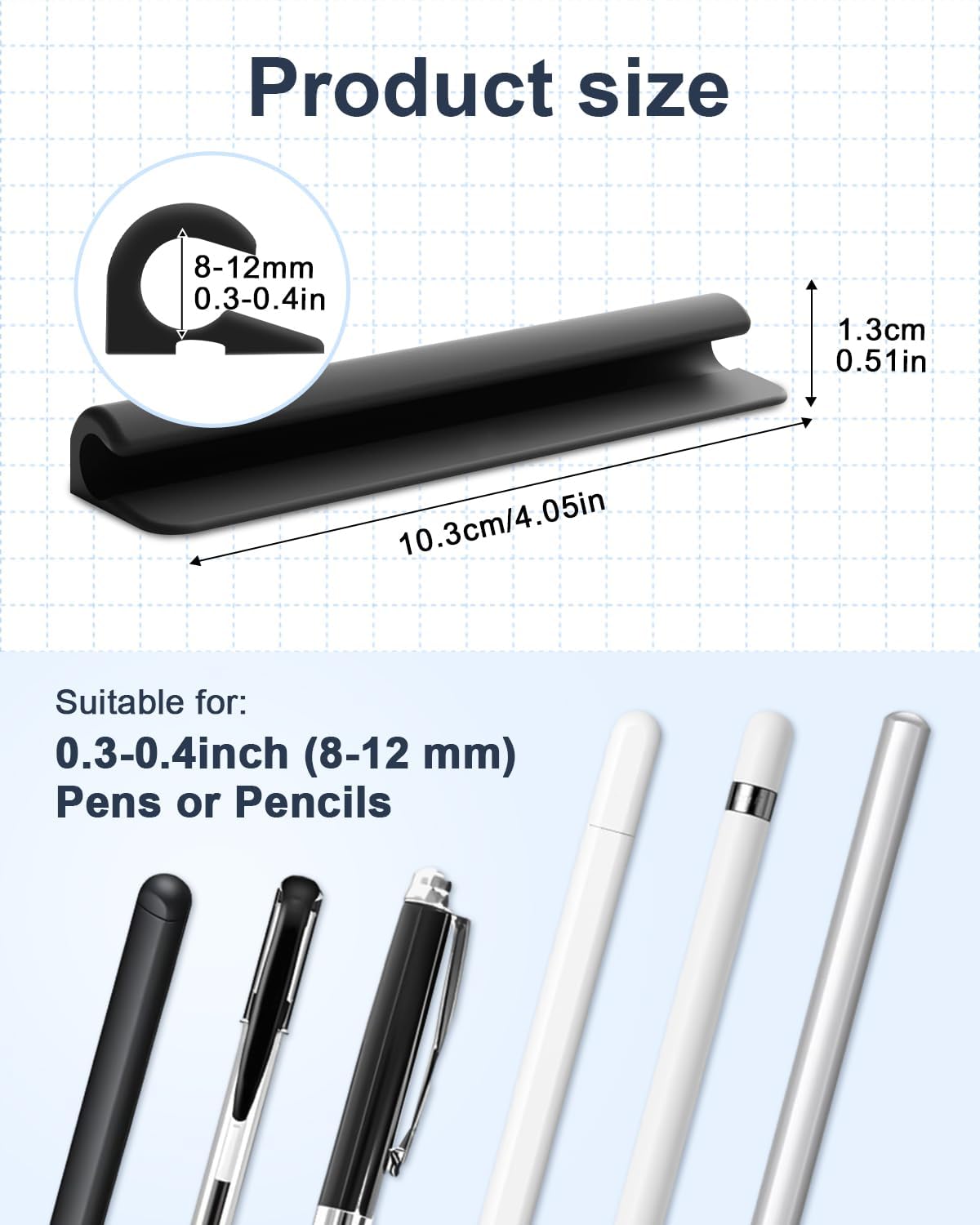 eZAKKA 2PCS Silicone Pencil Holder, Stylus Holder For Stylus Pens,For Most Pens,Pencils,Self-Adhesive Stick To Notebooks,Diary, Desks,Tablet, Black