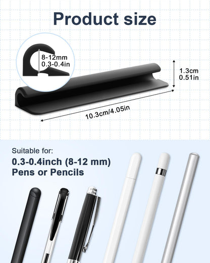 eZAKKA 2PCS Silicone Pencil Holder, Stylus Holder For Stylus Pens,For Most Pens,Pencils,Self-Adhesive Stick To Notebooks,Diary, Desks,Tablet, Black