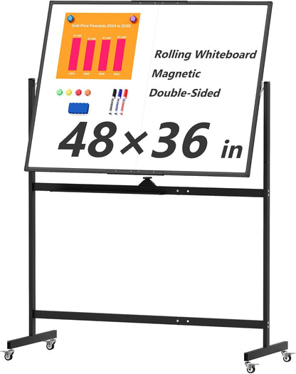 Large Whiteboard Easel with Stand, 36" x 24" Portable Standing Magnetic Dry Erase White Board, 3' x 2' Tripod Height Adjustable Flip Chart Easel for Home Office Classroom School, Silver