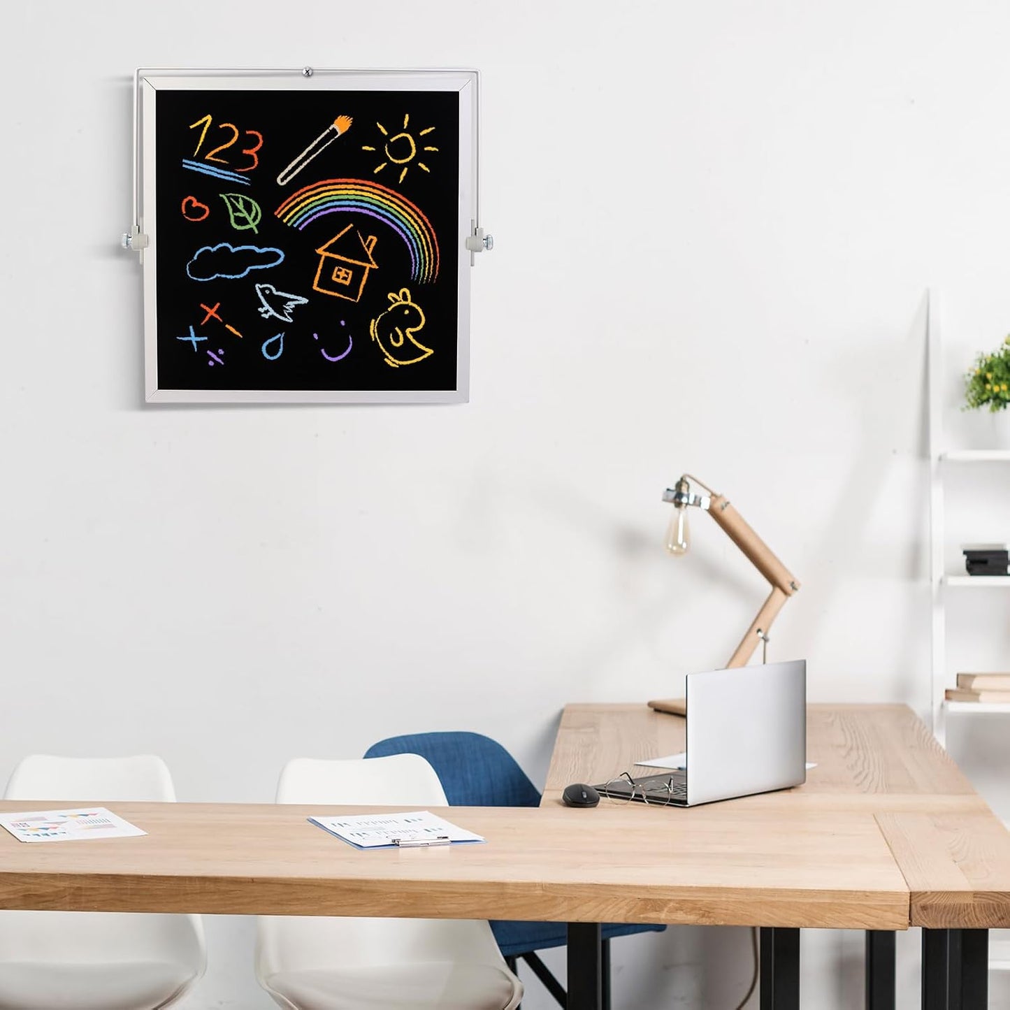 Small Magnetic Chalk Board Easel 10"X10", Double-Sided Tabletop & Wall Hanging Chalkboard with 4 Chalks & Eraser, Desktop Mini Black Board Sign for Office Desk Home Menu and School