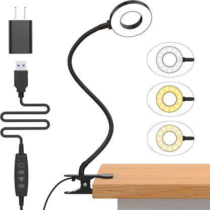 iZELL Book Light, Clip on Reading Light with Silicone Flexible Arm, Dimmable LED Lamparas Clamp on Workbench Desk for Studying Painting Crafting Drawing Makeup Nail Tech Puzzle Task - 27.6‘’ White