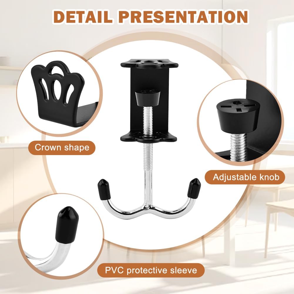 3 Pack Purse Hook for Table&Desk, 100lb Capacity High-Strength Alloy Hanger Multi-Use Desk Hooks with Adjustable Clamp-On Design for Handbag, Backpack, Headphone, Umbrellas