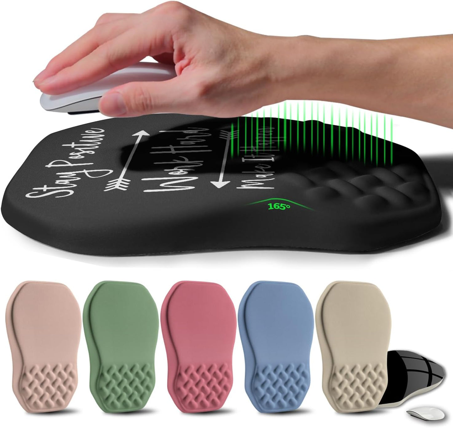 Ergonomic Raised Mouse Pad Wrist Support with Bilateral Slope Memory Foam Mousepad for Wrist Rest and Carpal Tunnel Pain Relief 11.8x7.9〃 Black