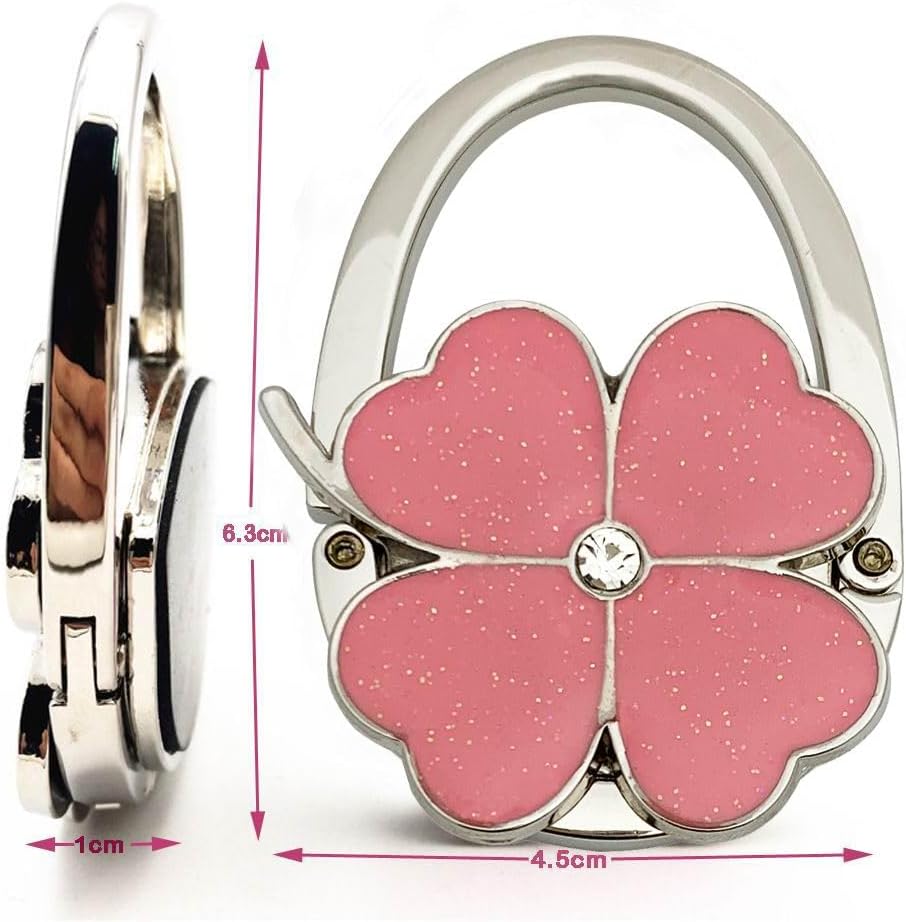ROFLYER Clover Design Foldable Handbag Hanger Folding Purse Table Hook Holder(White)