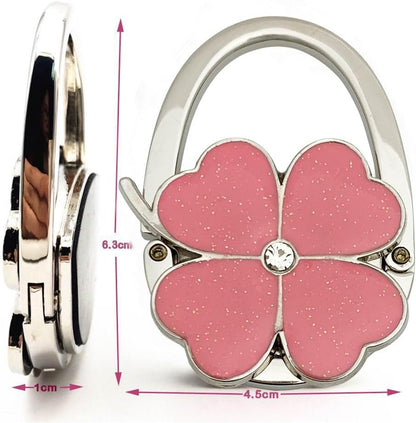 ROFLYER Clover Design Foldable Handbag Hanger Folding Purse Table Hook Holder(White)