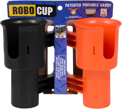 ROBOCUP, (White), Patented Clamp On Boat Cup Holder |Multifunction Dual Drink Caddy for Fishing Poles, Tools, Net, Gaff |Portable Storage for Boating, Beach, Umbrellas, Golf Carts, Strollers